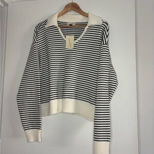 Elegant Black and White Striped V-Neck Sweater